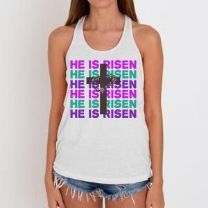 He Is Risen Retro Cross Easter Women's Knotted Racerback Tank