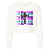 He Is Risen Retro Cross Easter Cropped Pullover Crew
