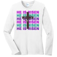 He Is Risen Retro Cross Easter Ladies Long Sleeve Shirt