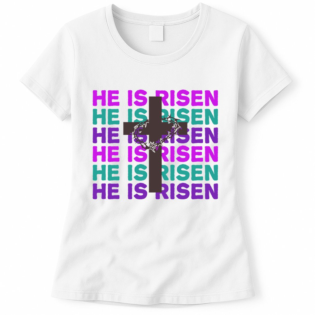 He Is Risen Retro Cross Easter Womens T-Shirt