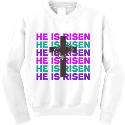 He Is Risen Retro Cross Easter Kids Sweatshirt
