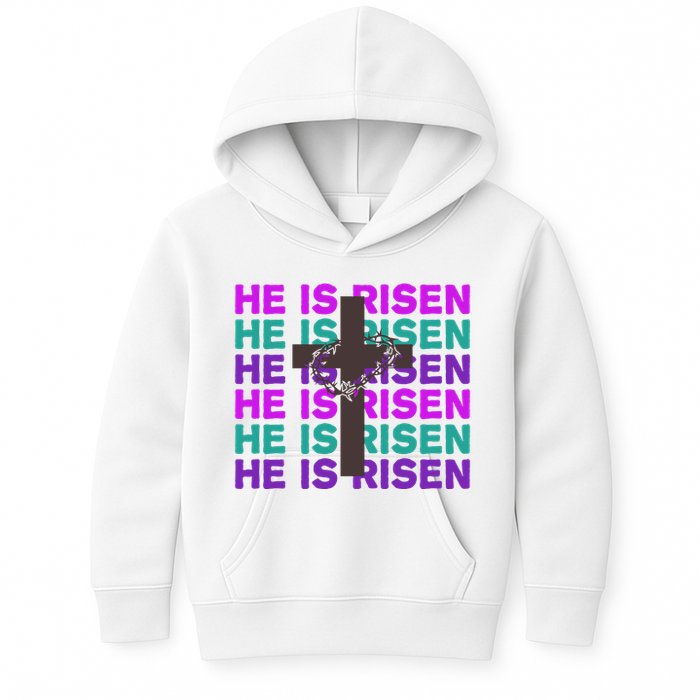 He Is Risen Retro Cross Easter Kids Hoodie