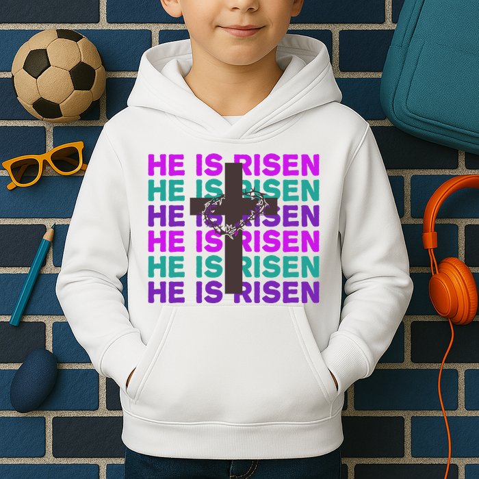 He Is Risen Retro Cross Easter Kids Hoodie