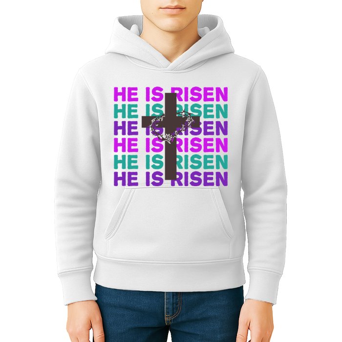 He Is Risen Retro Cross Easter Kids Hoodie