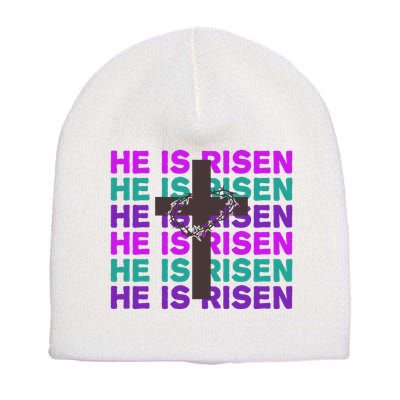 He Is Risen Retro Cross Easter Short Acrylic Beanie