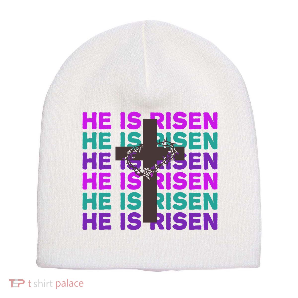 He Is Risen Retro Cross Easter Short Acrylic Beanie