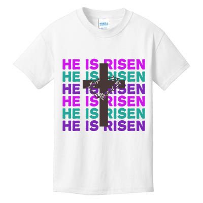 He Is Risen Retro Cross Easter Kids T-Shirt