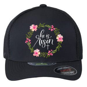 He Is Risen Jesus Christian Happy Easter Floral Wreath Flexfit Unipanel Trucker Cap