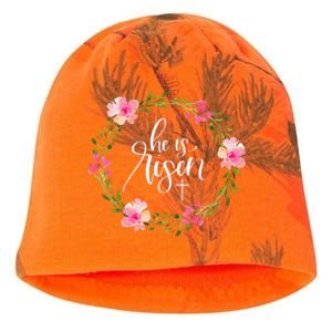 He Is Risen Jesus Christian Happy Easter Floral Wreath Kati - Camo Knit Beanie