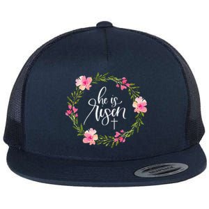 He Is Risen Jesus Christian Happy Easter Floral Wreath Flat Bill Trucker Hat