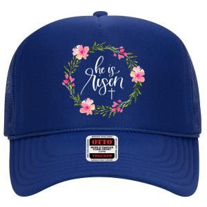 He Is Risen Jesus Christian Happy Easter Floral Wreath High Crown Mesh Back Trucker Hat