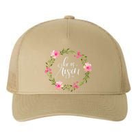 He Is Risen Jesus Christian Happy Easter Floral Wreath Yupoong Adult 5-Panel Trucker Hat