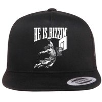 He Is Rizzin Funny Jesus Basketball Meme Flat Bill Trucker Hat
