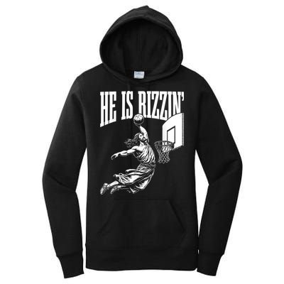 He Is Rizzin Funny Jesus Basketball Meme Women's Pullover Hoodie