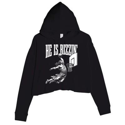 He Is Rizzin Funny Jesus Basketball Meme Crop Fleece Hoodie
