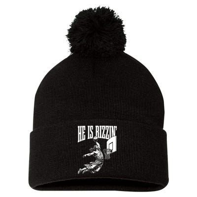 He Is Rizzin Funny Jesus Basketball Meme Pom Pom 12in Knit Beanie