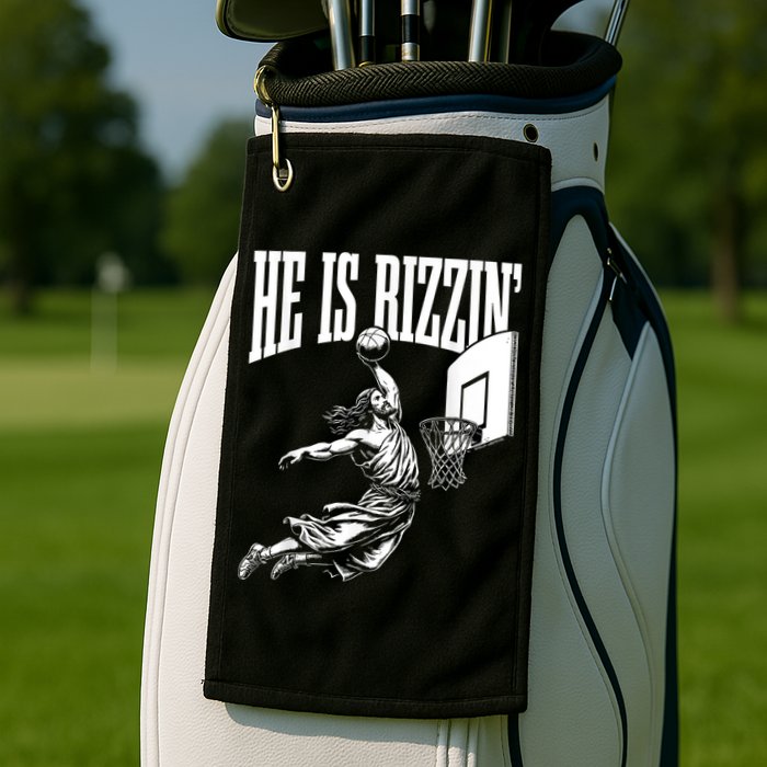 He Is Rizzin Funny Jesus Basketball Meme Golf Towel