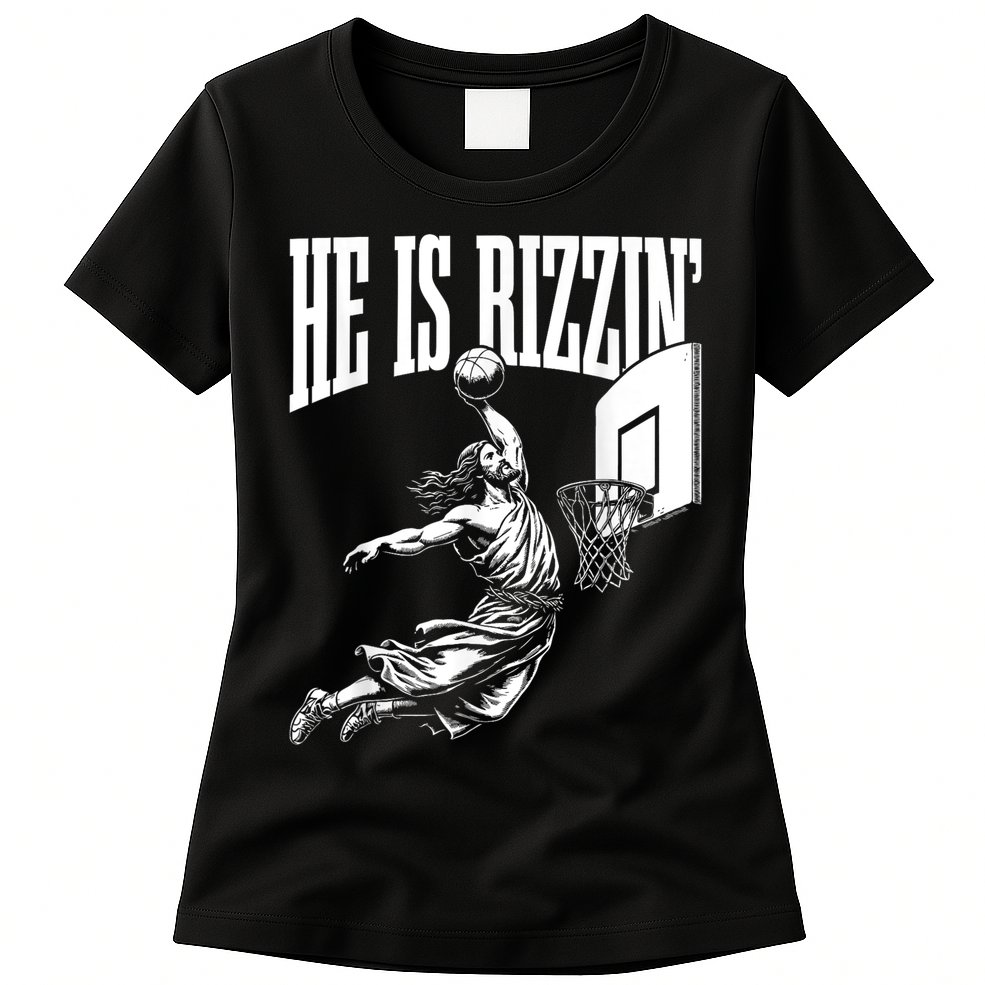 He Is Rizzin Funny Jesus Basketball Meme Womens T-Shirt