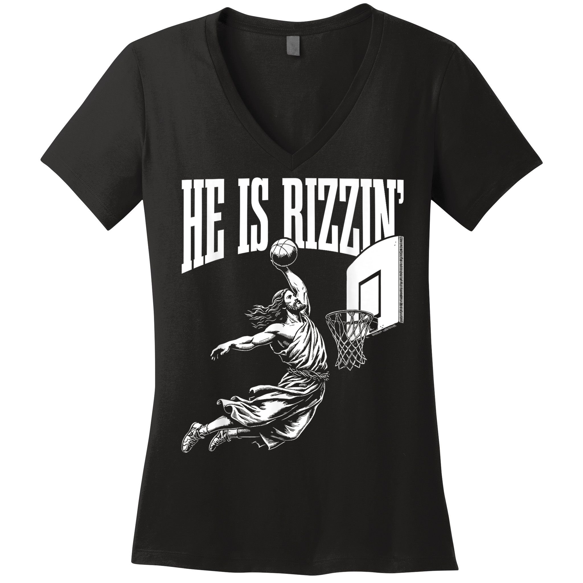 He Is Rizzin Funny Jesus Basketball Meme Women's V-Neck T-Shirt