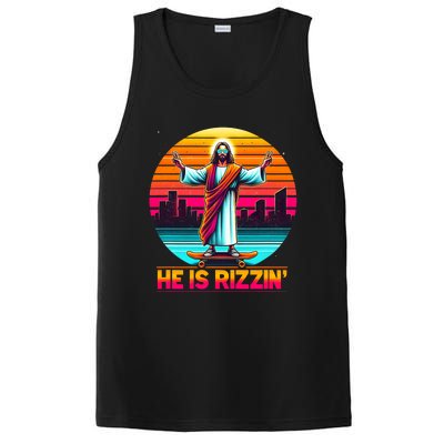 He Is Rizzen Christian Jesus Has Rizzen Skateboarding Lover PosiCharge Competitor Tank