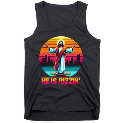 He Is Rizzen Christian Jesus Has Rizzen Skateboarding Lover Tank Top