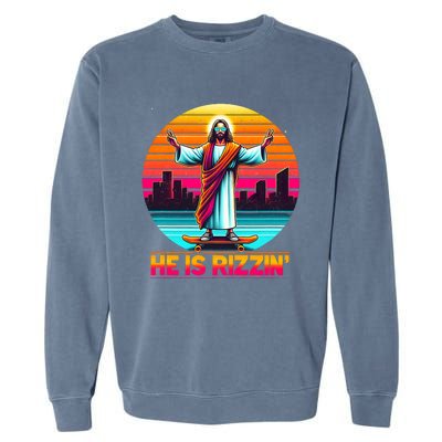 He Is Rizzen Christian Jesus Has Rizzen Skateboarding Lover Garment-Dyed Sweatshirt