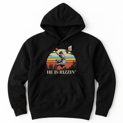 He Is Rizzin Jesus Playing Basketball Funny Easter Day Hoodie