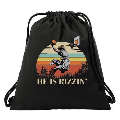 He Is Rizzin Jesus Playing Basketball Funny Easter Day Drawstring Bag