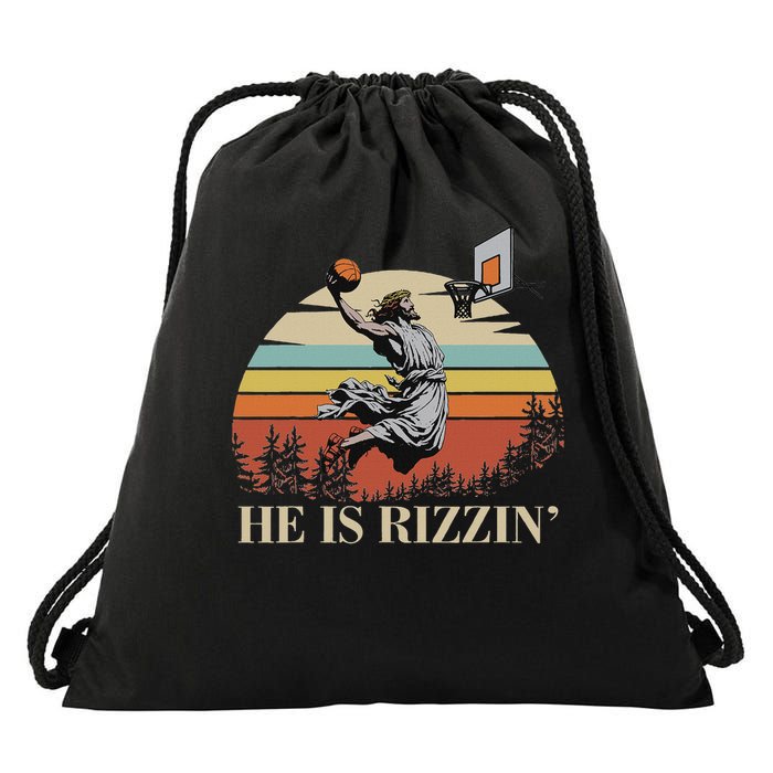 He Is Rizzin Jesus Playing Basketball Funny Easter Day Drawstring Bag