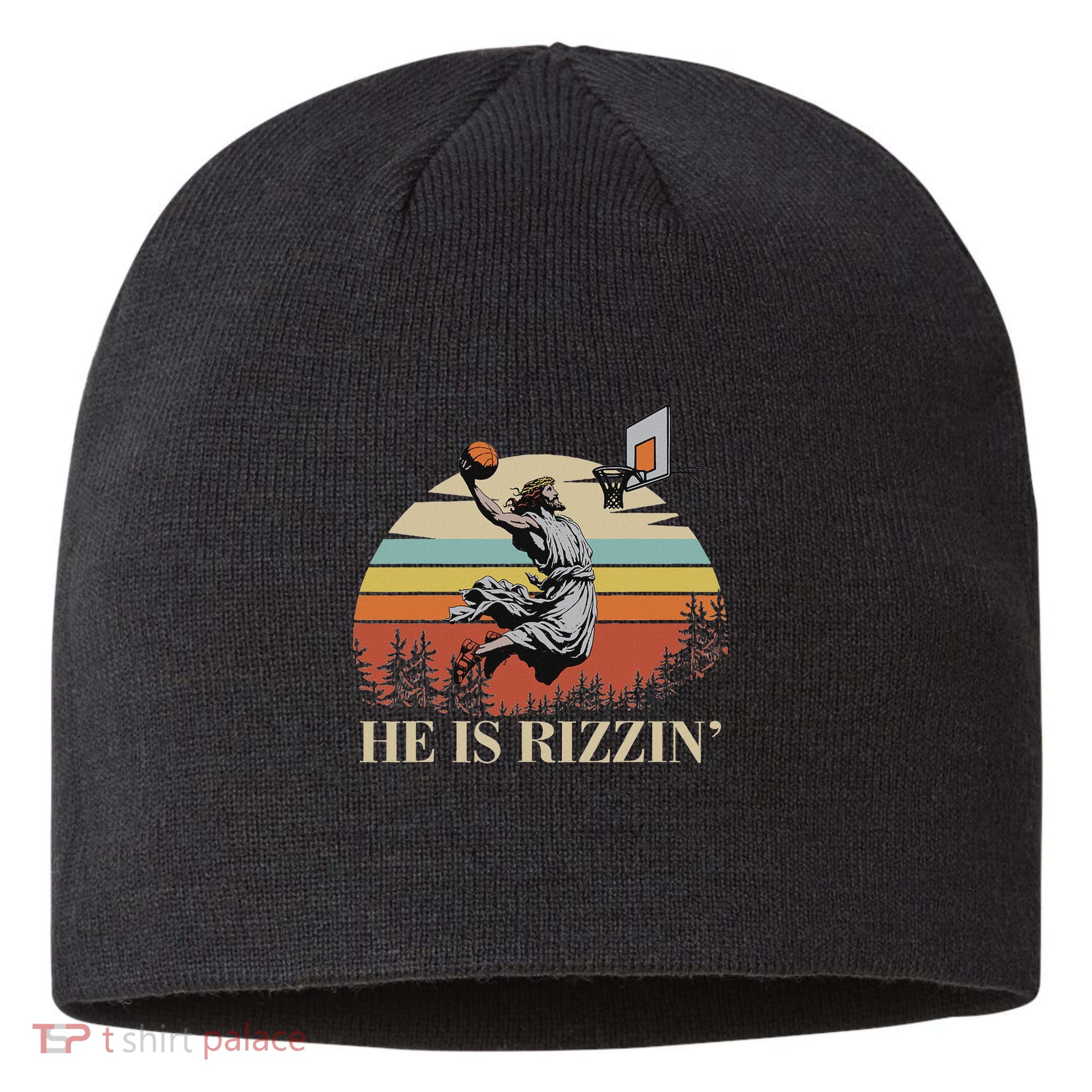 He Is Rizzin Jesus Playing Basketball Funny Easter Day Sustainable Beanie