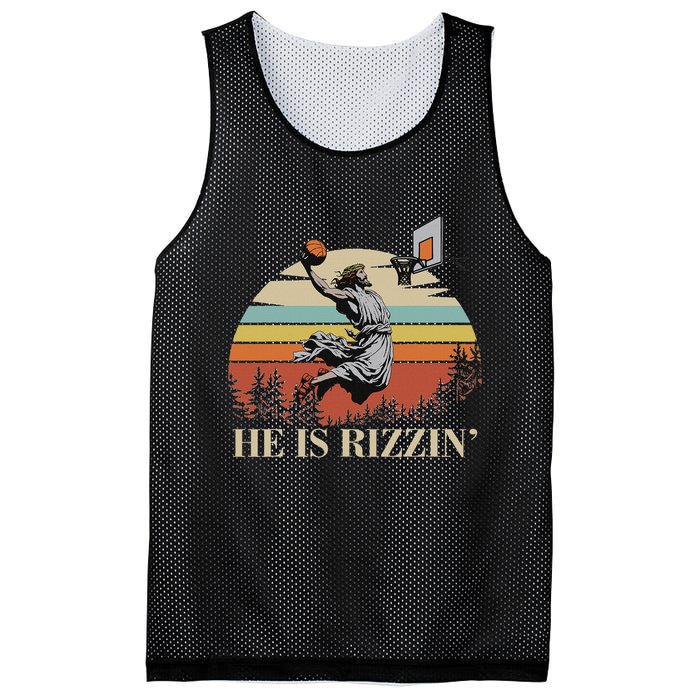 He Is Rizzin Jesus Playing Basketball Funny Easter Day Mesh Reversible Basketball Jersey Tank