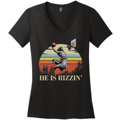 He Is Rizzin Jesus Playing Basketball Funny Easter Day Women's V-Neck T-Shirt