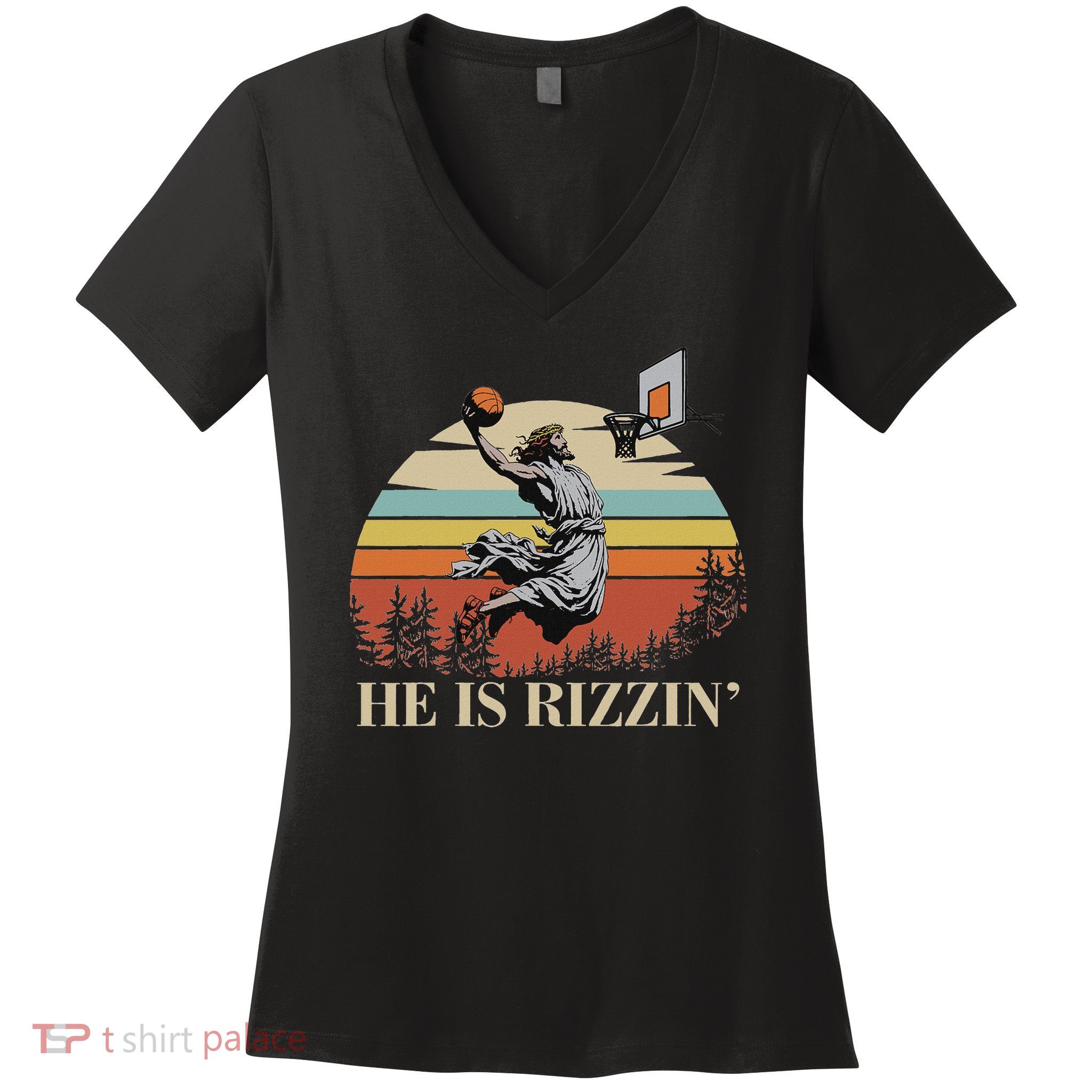 He Is Rizzin Jesus Playing Basketball Funny Easter Day Women's V-Neck T-Shirt