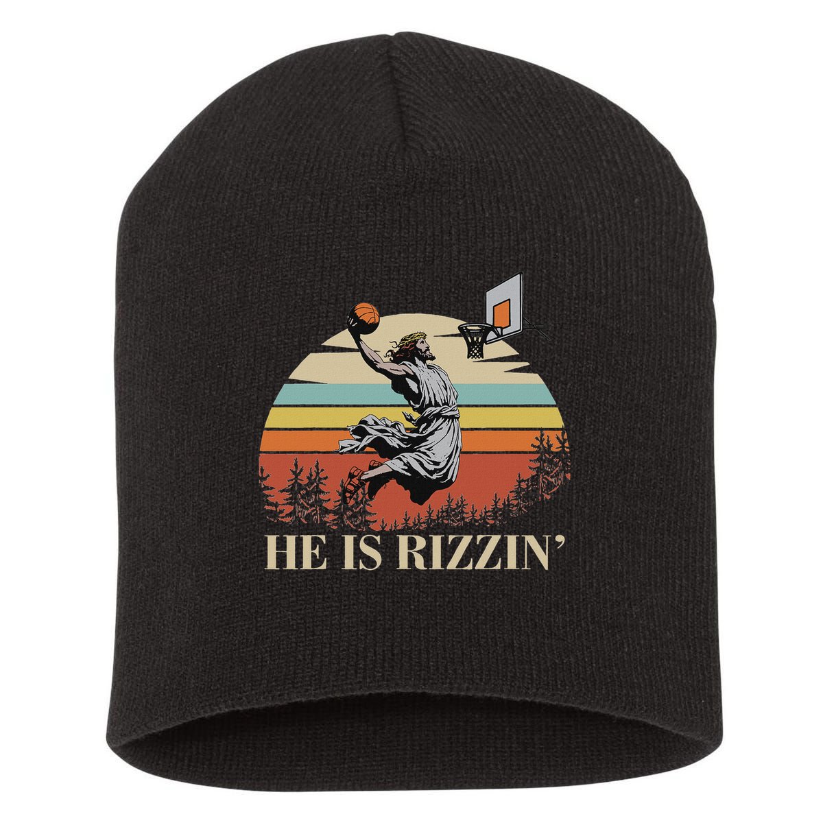He Is Rizzin Jesus Playing Basketball Funny Easter Day Short Acrylic Beanie