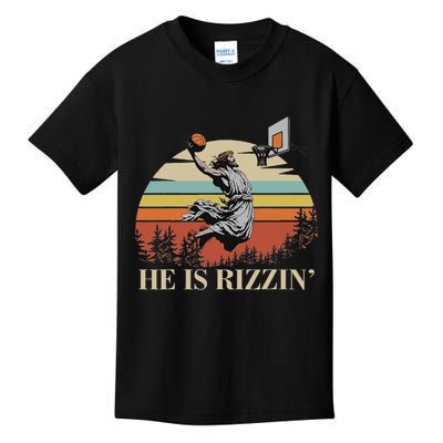 He Is Rizzin Jesus Playing Basketball Funny Easter Day Kids T-Shirt