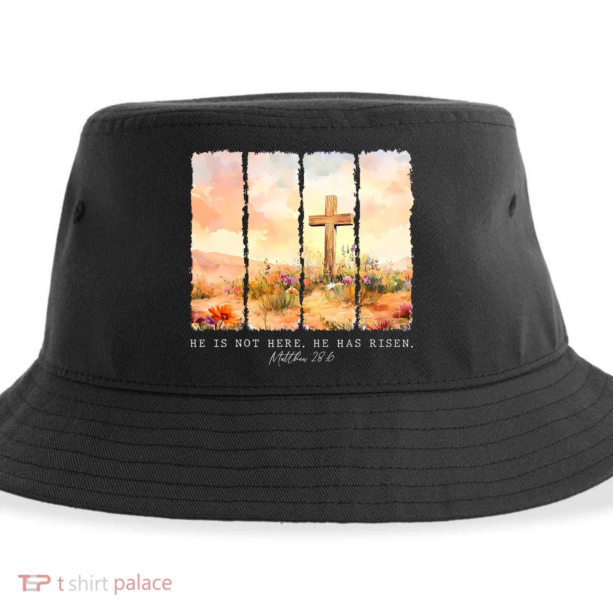 He Is Risen Christian Wildflower Happy Easter Sustainable Bucket Hat