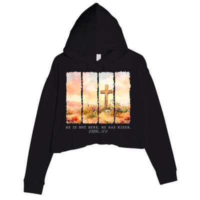 He Is Risen Christian Wildflower Happy Easter Crop Fleece Hoodie