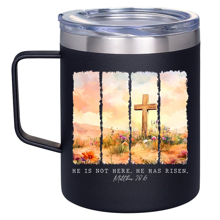He Is Risen Christian Wildflower Happy Easter 12oz Stainless Steel Coffee Mug