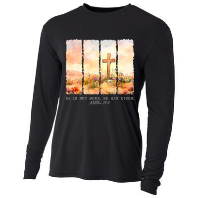 He Is Risen Christian Wildflower Happy Easter Cooling Performance Long Sleeve Crew