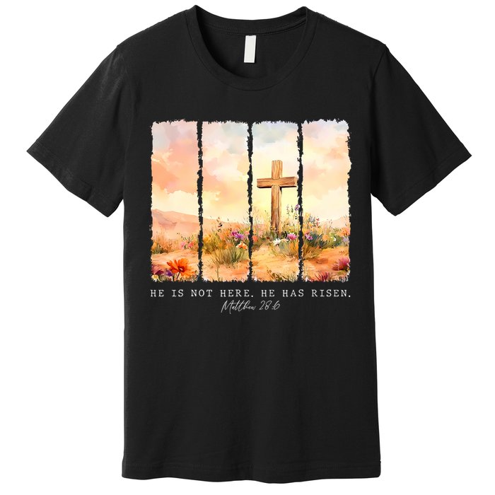 He Is Risen Christian Wildflower Happy Easter Premium T-Shirt