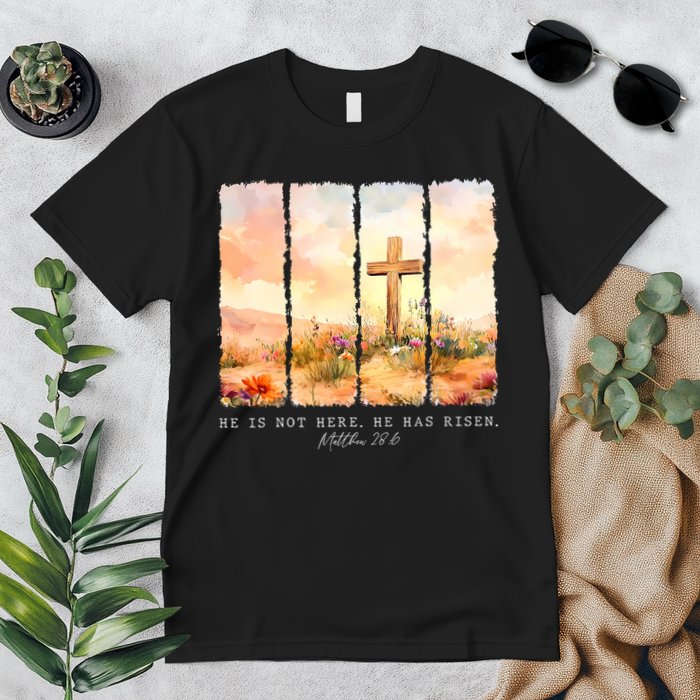 He Is Risen Christian Wildflower Happy Easter Premium T-Shirt