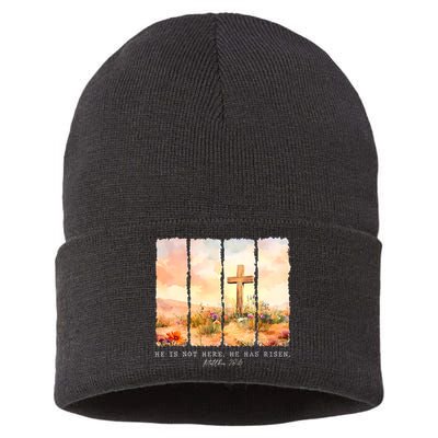 He Is Risen Christian Wildflower Happy Easter Sustainable Knit Beanie