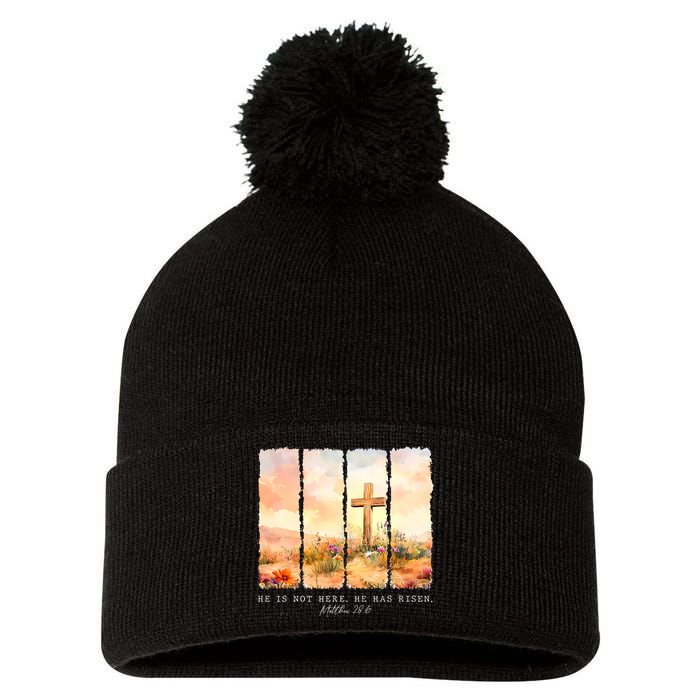 He Is Risen Christian Wildflower Happy Easter Pom Pom 12in Knit Beanie
