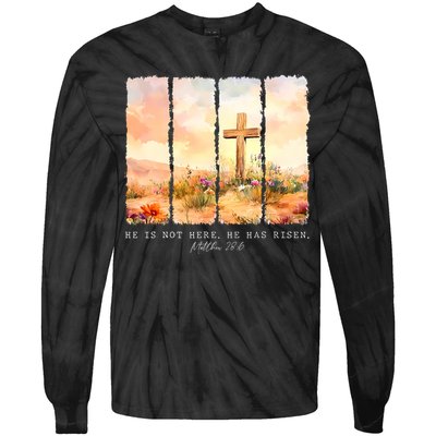 He Is Risen Christian Wildflower Happy Easter Tie-Dye Long Sleeve Shirt