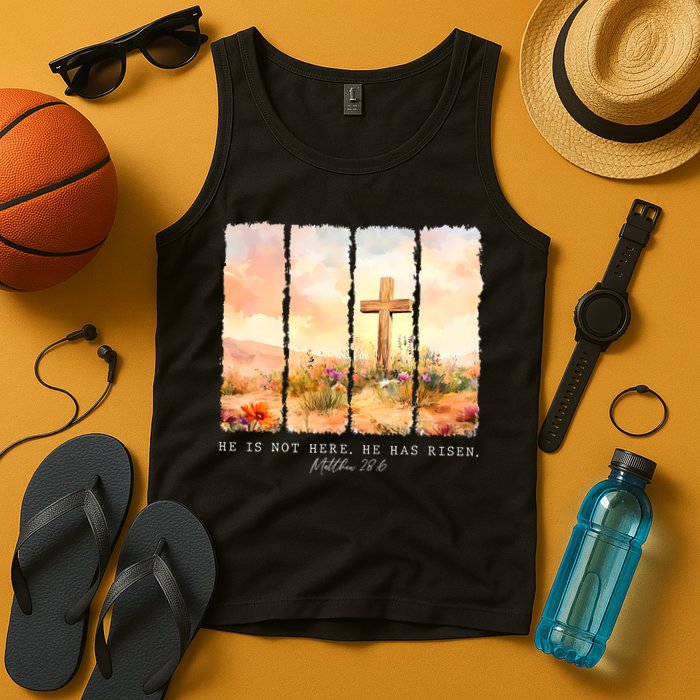 He Is Risen Christian Wildflower Happy Easter Tank Top