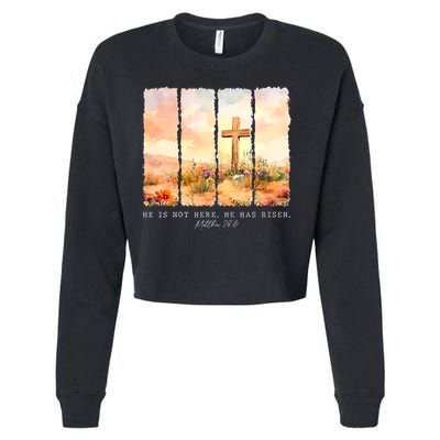 He Is Risen Christian Wildflower Happy Easter Cropped Pullover Crew