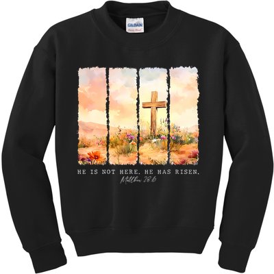 He Is Risen Christian Wildflower Happy Easter Kids Sweatshirt