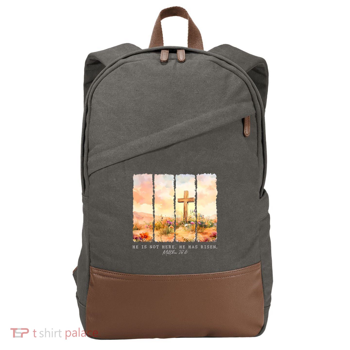 He Is Risen Christian Wildflower Happy Easter Cotton Canvas Backpack