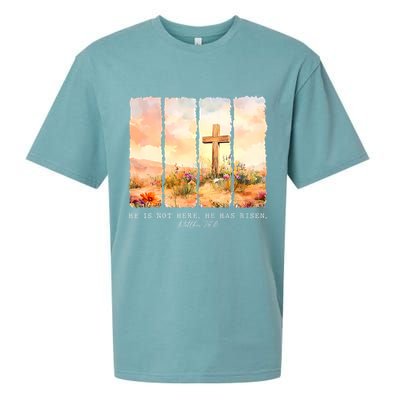 He Is Risen Christian Wildflower Happy Easter Sueded Cloud Jersey T-Shirt