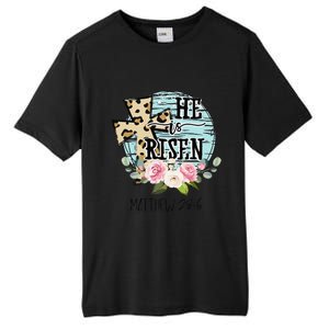 He Is Risen Jesus Christian Happy Easter Floral Wreath Women Tall Fusion ChromaSoft Performance T-Shirt